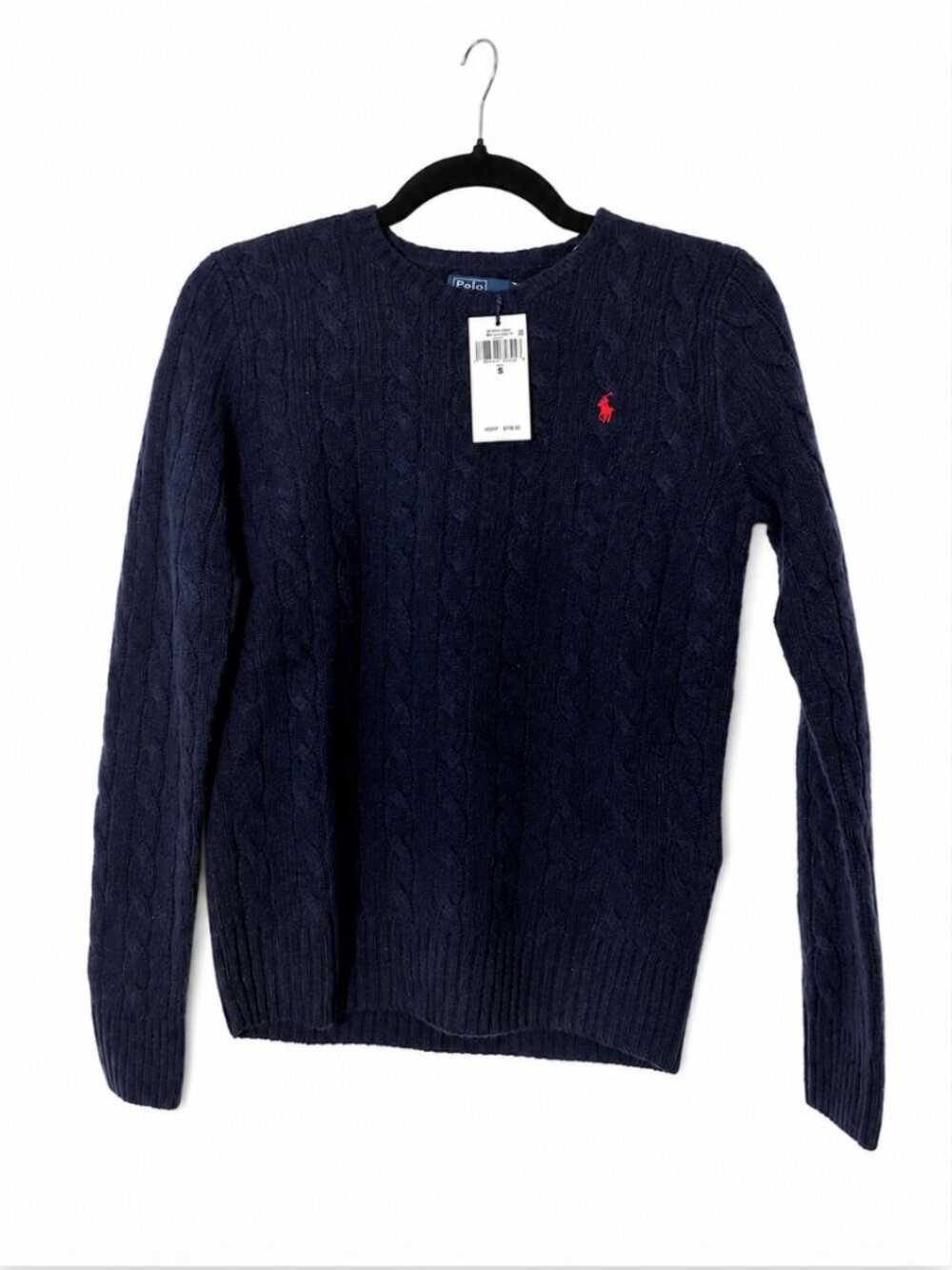 NWT Polo Ralph Lauren Navy Blue Cable-Knit Wool Blend Sweater